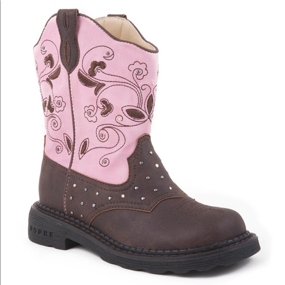 Roper Other - Roper Girl’s BROWN AND PINK WITH SADDLE VAMP Cowboy Boots, Size 1